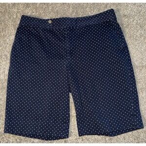 Chaps Women's Navy Blue Polka Dot Bermuda Shorts Stretch Size 12 Needs Button